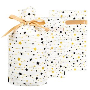 teseam plastic drawstring candy bag 50 pack, durable treat favor bag gift wrapper bags with star for wedding birthday party holiday, children treat bag