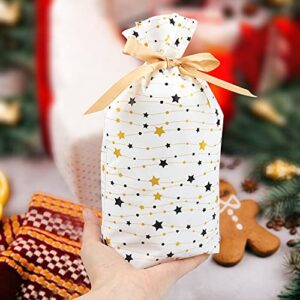 TESEAM Plastic Drawstring Candy Bag 50 Pack, Durable Treat Favor Bag Gift Wrapper Bags with Star for Wedding Birthday Party Holiday, Children Treat Bag