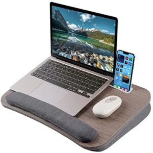 ghost fire lap laptop desk – portable wooden laptop desk with pillow wrist rest、storage bags and slots for tablet and phone,fits up to 13-15 inch laptop,lightweight and convenient for home office