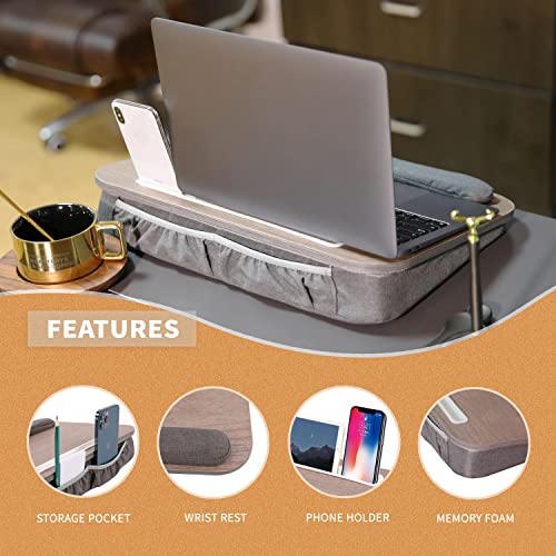 Ghost FIRE Lap Laptop Desk - Portable Wooden Laptop Desk with Pillow Wrist Rest、Storage Bags and Slots for Tablet and Phone,Fits Up to 13-15 Inch Laptop,Lightweight and Convenient for Home Office