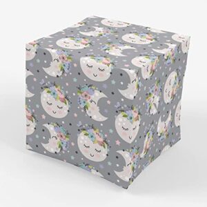 Stesha Party Floral Moon Baby Shower Wrapping Paper - Folded Flat 30 x 20 Inch - 3 Sheets