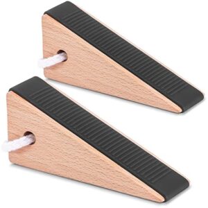 extra large wooden door stopper wedge for bottom of door, fitting for door gap under 2 inches, 2 pack black.