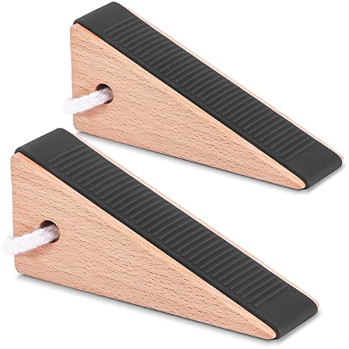 Extra Large Wooden Door Stopper Wedge for Bottom of Door, Fitting for Door Gap Under 2 inches, 2 Pack Black.