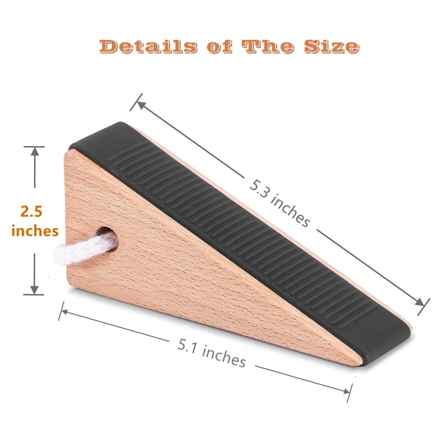 Extra Large Wooden Door Stopper Wedge for Bottom of Door, Fitting for Door Gap Under 2 inches, 2 Pack Black.