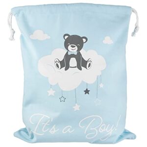 baby shower canvas gift bag – cute reusable gift wrapping alternative – pink blue drawstring cloth it’s a boy it’s a girl gender reveal party for new mom, parents, newborn babies (single, it’s a boy)