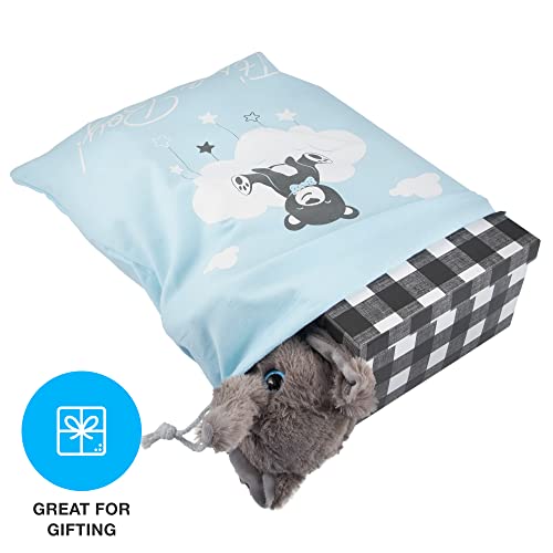 Baby Shower Canvas Gift Bag - Cute Reusable Gift Wrapping Alternative - Pink Blue Drawstring Cloth It's a Boy It's a Girl Gender Reveal Party for New Mom, Parents, Newborn Babies (Single, It's a Boy)