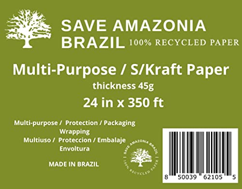 Eco Kraft Wrapping Paper Roll | 24in 350ft (45g) | Biodegradable with 100% Recycled Fiber | Multi-use: Natural Wrapping Paper, Table Cover/Runner, Moving, Packing & Shipping.