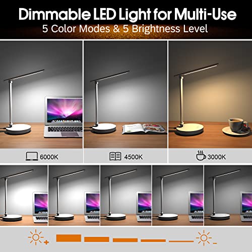 BEYONDOP LED Desk Lamp, Dimmable Desk Light Touch Control with 5 Lighting & 5 Brightness Level, Eye Caring Reading Lamp, Desk Lamps for Home Office, Foldable Table Lamp for Study Dorm School Gifts