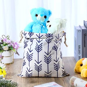 Jexine 6 Pcs 19 x 13 Inches Large Drawstring Gift Bag Geometric Pattern Canvas Drawstring Bag Blue Stripe Fabric Bag Reusable Sport String Bag for Birthday Christmas Holiday Party Supplies