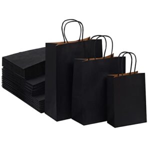 packanewly kraft paper bags with handles, 75 pcs black – eco-friendly gift bags – mixed sizes: small, medium & large for retail, gift, shopping, wedding, birthday & parties