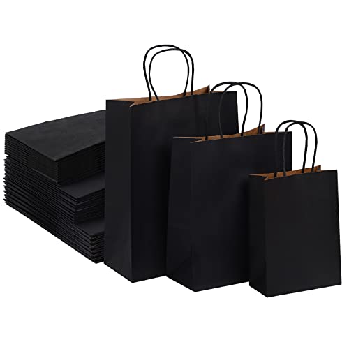 Packanewly Kraft Paper Bags with Handles, 75 PCS Black - Eco-Friendly Gift Bags - Mixed Sizes: Small, Medium & Large for Retail, Gift, Shopping, Wedding, Birthday & Parties