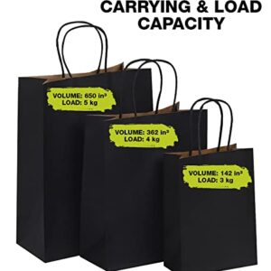 Packanewly Kraft Paper Bags with Handles, 75 PCS Black - Eco-Friendly Gift Bags - Mixed Sizes: Small, Medium & Large for Retail, Gift, Shopping, Wedding, Birthday & Parties