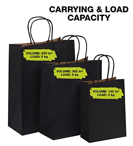 Packanewly Kraft Paper Bags with Handles, 75 PCS Black - Eco-Friendly Gift Bags - Mixed Sizes: Small, Medium & Large for Retail, Gift, Shopping, Wedding, Birthday & Parties