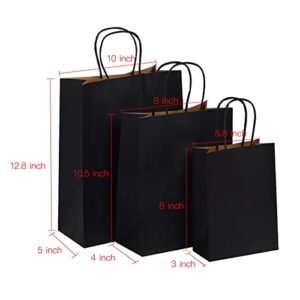 Packanewly Kraft Paper Bags with Handles, 75 PCS Black - Eco-Friendly Gift Bags - Mixed Sizes: Small, Medium & Large for Retail, Gift, Shopping, Wedding, Birthday & Parties