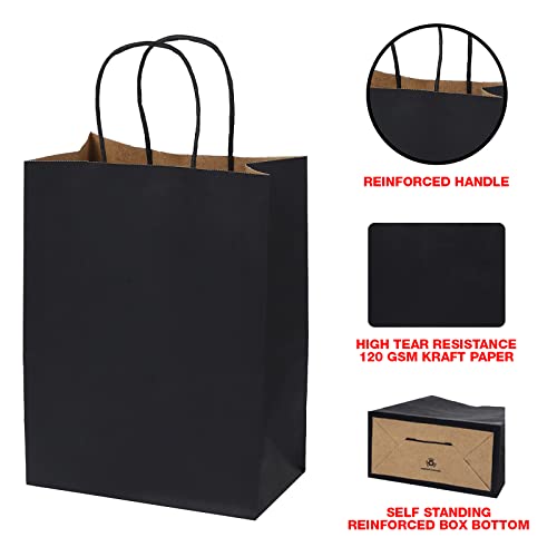 Packanewly Kraft Paper Bags with Handles, 75 PCS Black - Eco-Friendly Gift Bags - Mixed Sizes: Small, Medium & Large for Retail, Gift, Shopping, Wedding, Birthday & Parties