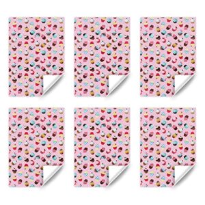 Boerni Pink Birthday Wrapping Papers, 6 Sheets Cupcake Muffin Printed Pattern Wrap Papers, 20 x 28 inch Per Sheet Folded Flat with 1 Roll Pink Ribbon for Baby Shower Wedding Girls Gift Wrap