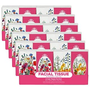 funwares pocket sized white car travel school work facial tissue, 24 packs, 216 total 3-ply tissue sheets (9 – 3-ply tissue sheets per pack), elegant floral print designed package