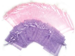 embolden jewelry 25 pink and 25 lavender purple organza bags – 2.75 by 3 inch party favor small gift drawstring pouch wedding bridal baby shower girl birthday supplies decorations