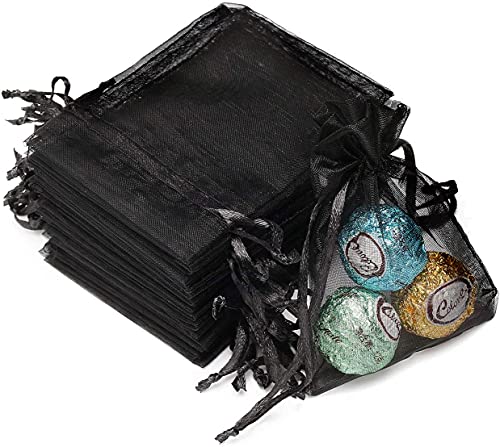 AKStore 100Pcs 2.8"x3.6"(7x9cm) Sheer Drawstring Organza Jewelry Pouches Wedding Party Christmas Favor Gift Bags (Black)