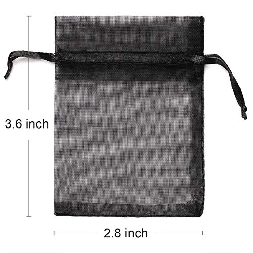 AKStore 100Pcs 2.8"x3.6"(7x9cm) Sheer Drawstring Organza Jewelry Pouches Wedding Party Christmas Favor Gift Bags (Black)