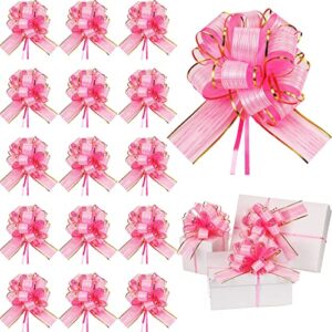 20 Pieces Pull Bow Gift Wrapping Pull Bow Ribbon Pull Bows for Christmas Wedding Baskets Valentine's Day Bows Multicolor Ribbon Bow for Gift Wrapping, 6 Inches Diameter (Pink)