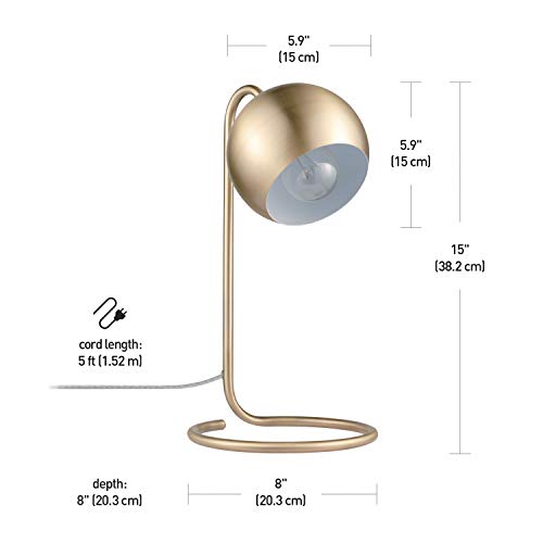 Globe Electric 52885 15" Desk Lamp, Matte Brass, White Inner Shade, Modern, Home Décor, Lamp for Bedroom, Home Office Accessories, Desk Lamps for Home Office, Desk Light, Desk Lamp White Shade