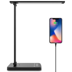 onstuy desk lamp,dimmable eye-caring led table lamp,5 light modes and 5 brightness levels,touch control,auto timer,bedside lamp with usb charging port for study,home,office,bedroom,reading,work