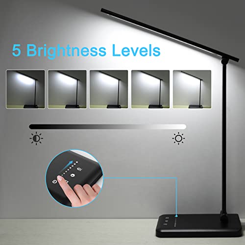 ONSTUY Desk Lamp,Dimmable Eye-Caring LED Table Lamp,5 Light Modes and 5 Brightness Levels,Touch Control,Auto Timer,Bedside Lamp with USB Charging Port for Study,Home,Office,Bedroom,Reading,Work