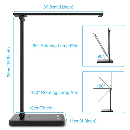 ONSTUY Desk Lamp,Dimmable Eye-Caring LED Table Lamp,5 Light Modes and 5 Brightness Levels,Touch Control,Auto Timer,Bedside Lamp with USB Charging Port for Study,Home,Office,Bedroom,Reading,Work