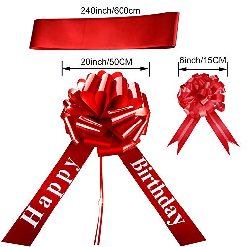 20 Inches Red Car Bow Happy Birthday Large Car Ribbon Bow and 5 Pieces 6 Inch Pull Bow for Christmas Party Car Decoration New Houses Wedding