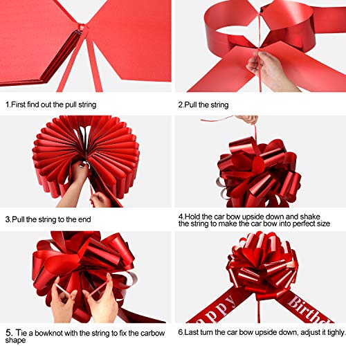 20 Inches Red Car Bow Happy Birthday Large Car Ribbon Bow and 5 Pieces 6 Inch Pull Bow for Christmas Party Car Decoration New Houses Wedding