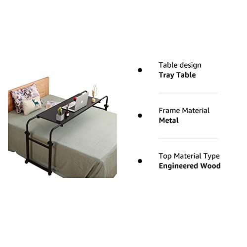 Overbed Table with Wheels Overbed Desk Over Bed Desk King Queen Bed Table Overbed Laptop Table Over Bed Table with Wheels(Black)