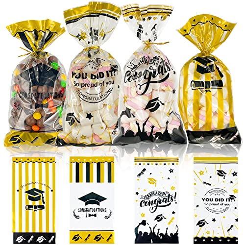 Bnsikun 100Pcs Graduation Cellophane Bag Graduation Treat Bags Candy Popcorn bags Cello Bag Party Favors Gifts Bags for Graduation Party Table Setting