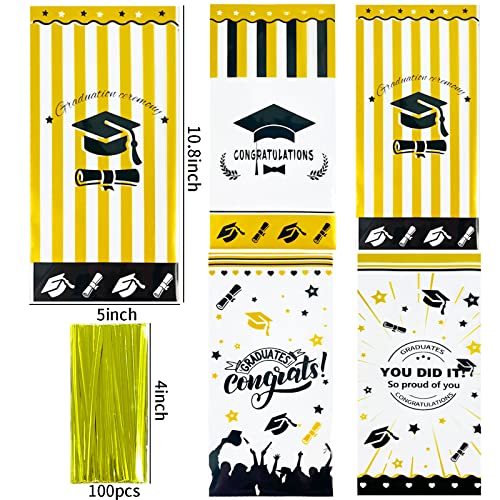 Bnsikun 100Pcs Graduation Cellophane Bag Graduation Treat Bags Candy Popcorn bags Cello Bag Party Favors Gifts Bags for Graduation Party Table Setting