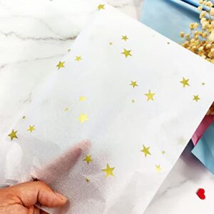 gold star bulk tissue paper gift wrap 25 sheets 19.7″ x 27.5″ for birthday wedding gift bags diy art craft wrapping gift tissue paper (white gold)