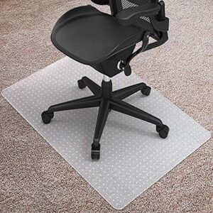 kuyal desk chair mat for carpet, 30” x 48” rectangle transparent mats for chairs good for desks, office and home, easy glide, protects floors for low and no pile carpeted floors