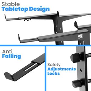 Pyle Portable Dual Laptop Stand - Standing Table with Adjustable Height, Ergonomic Design & Anti-Slip Prongs for DJ Mixer, Sound Equipment, Workstation, Gaming & Home Use - PLPTS38, Black