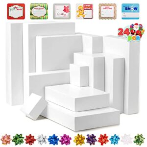 joyin 24 pcs assorted christmas shirt gift box, 4 sizes white paper assorted shirt wrap box set with lids, base, bows and gift tag stickers for present wrap décor, gift wrapping