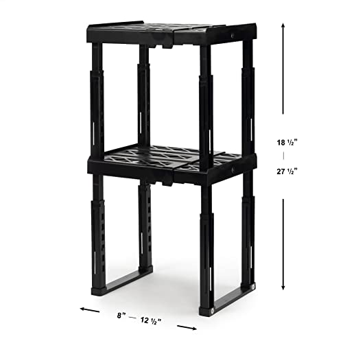 Tools for School Locker Shelf Organizer for School Locker - Locker Organizer - Strong ABS Plastic - Adjustable Width with Side Magnets - Patented Stackable Shelf Organizer - Pack of 2 - (Black)
