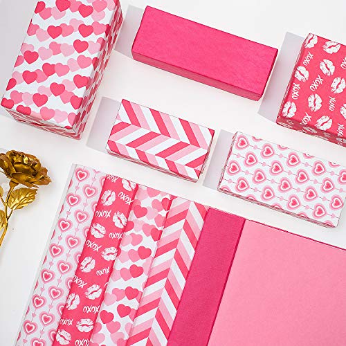 Whaline 120 Sheets Valentines Tissue Paper, Assorted Love Heart Design Gift Wrapping Paper for Arts Crafts, Gifts, DIY, Birthdays, Weddings, Showers