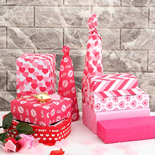 Whaline 120 Sheets Valentines Tissue Paper, Assorted Love Heart Design Gift Wrapping Paper for Arts Crafts, Gifts, DIY, Birthdays, Weddings, Showers