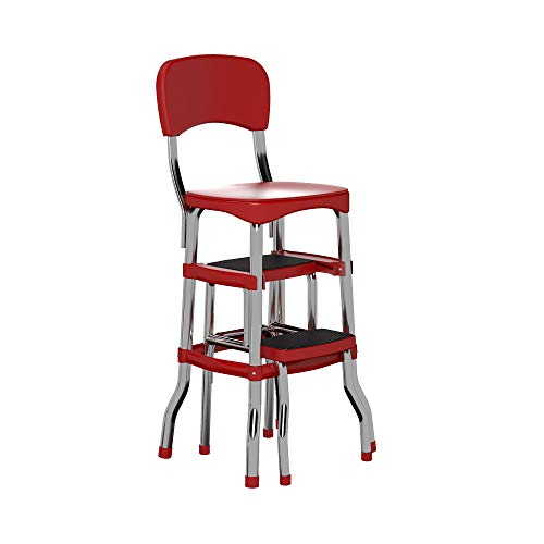 Cosco Retro Counter Chair/Step Stool, Sliding, Red