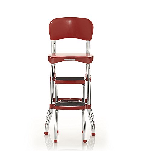 Cosco Retro Counter Chair/Step Stool, Sliding, Red