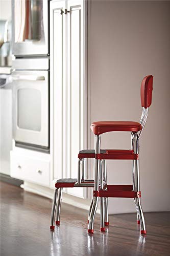 Cosco Retro Counter Chair/Step Stool, Sliding, Red