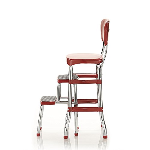 Cosco Retro Counter Chair/Step Stool, Sliding, Red