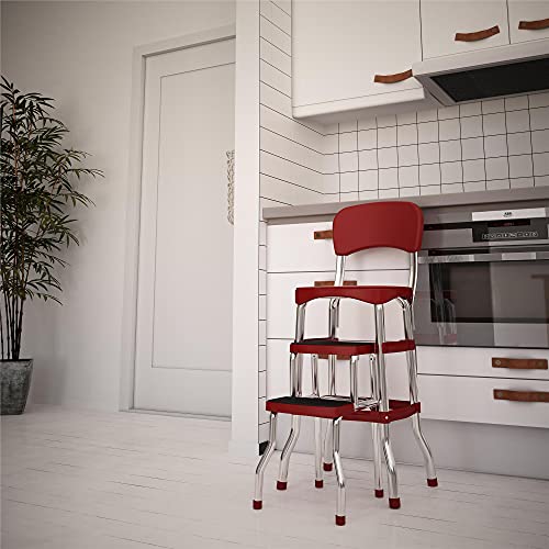 Cosco Retro Counter Chair/Step Stool, Sliding, Red