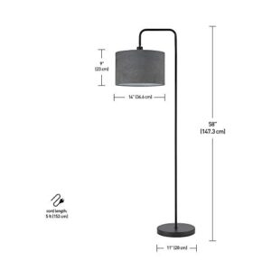 Globe Electric 67397 Barden 58" Floor Lamp, Black, Dark Gray Velvet Shade, On/Off Socket Rotary Switch