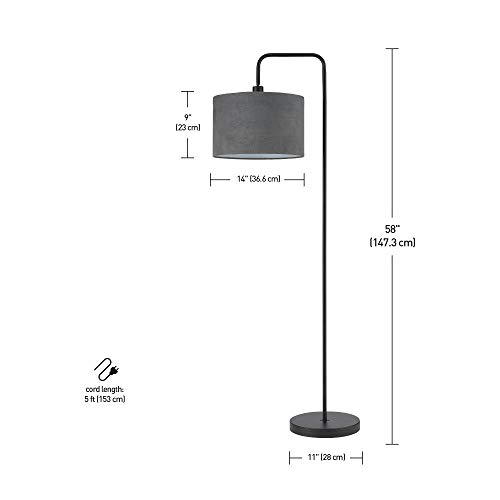 Globe Electric 67397 Barden 58" Floor Lamp, Black, Dark Gray Velvet Shade, On/Off Socket Rotary Switch