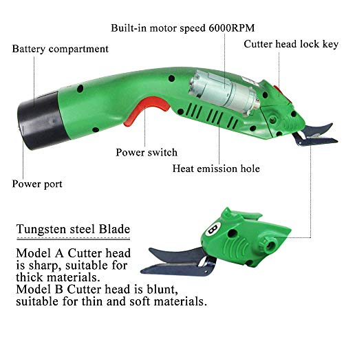 MXBAOHENG WBT-2 Cordless Electric Scissors for Cutting Fabric/Carpet/Sponge/Paperboard Rechargeable Shears Cutter w/ 2 Blades