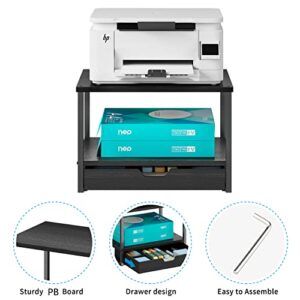 Simple Trending 2 Tier Desktop Printer Stand with Sliding Wood Storage Drawer, Multi-Purpose Desk Organizer for Fax Machine, Scanner, Files, Books, Black